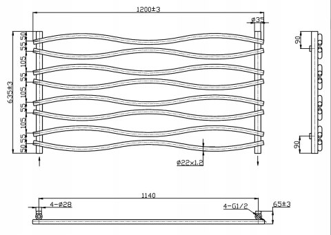 Grzejnik łazienkowy dekoracyjny WAVE 1200/635mm antracyt Grzejnik łazienkowy dekoracyjny WAVE 1200/635mm antracyt