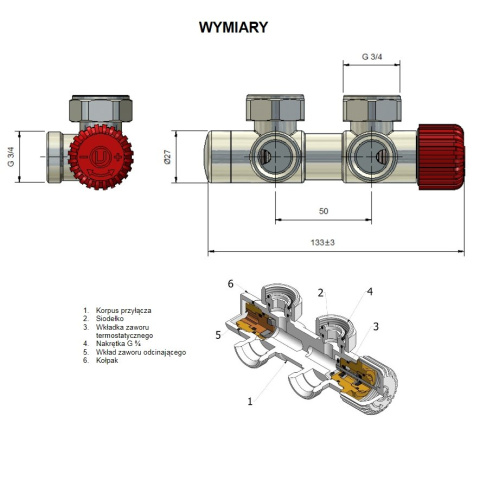 Zawór termostatyczny 50mm TWINS czarny mat prawy Pex All in One Zawór termostatyczny 50mm TWINS czarny mat prawy Pex All in One