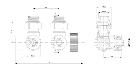 Zawór termostatyczny kątowy zespolony biały TULLY