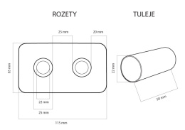 Rozeta zespolona prostokątna 50mm Ø 22 mm biała