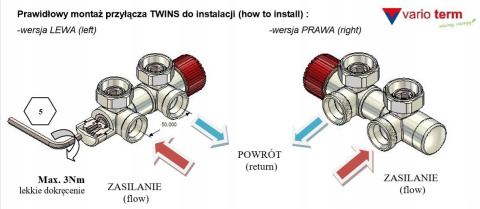 Zawór termostatyczny 50mm TWINS czarny mat prawy All in One Zawór termostatyczny 50mm TWINS czarny mat prawy All in One