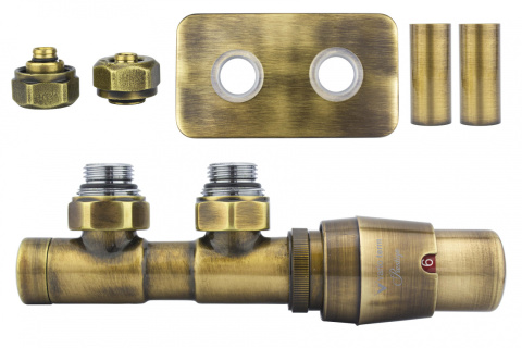 Zawór termostatyczny 50mm TWINS mosiądz antyczny prawy Pex All in One Zawór termostatyczny 50mm TWINS mosiądz antyczny prawy Pex All in One