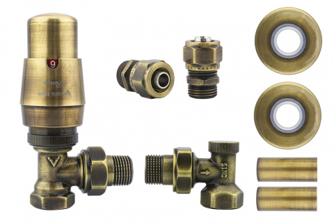 Zawór termostatyczny ELEGANT kątowy mosiądz antyczny All in One Pex 16mm Zawór termostatyczny ELEGANT kątowy mosiądz antyczny All in One Pex 16mm