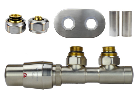 Zawór termostatyczny 50mm TWINS nikiel szlifowany lewy Pex All in One Zawór termostatyczny 50mm TWINS nikiel szlifowany lewy Pex All in One