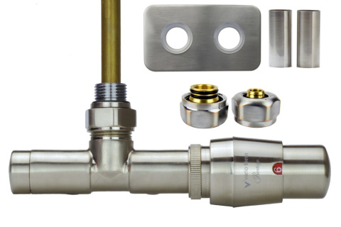 Zawór termostatyczny zespolony 50mm UNICO nikiel szlifowany prawy Pex All in One Zawór termostatyczny zespolony 50mm UNICO nikiel szlifowany prawy Pex All in One