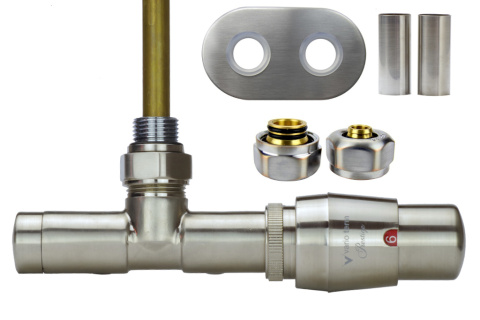 Zawór termostatyczny zespolony 50mm UNICO nikiel szlifowany prawy Pex All in One Zawór termostatyczny zespolony 50mm UNICO nikiel szlifowany prawy Pex All in One