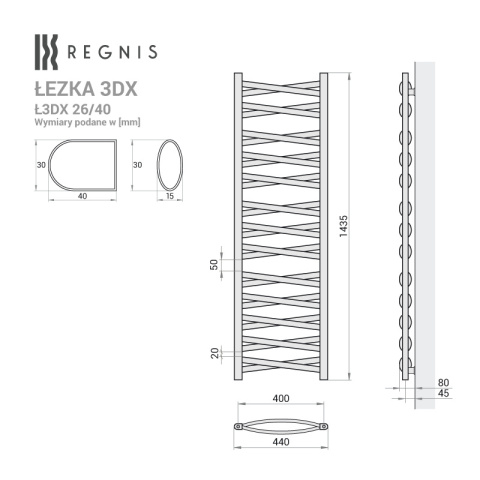Grzejnik Łezka 3DX 440/1435 mm łazienkowy dekoracyjny biały mat Grzejnik Łezka 3DX 440/1435 mm łazienkowy dekoracyjny biały mat