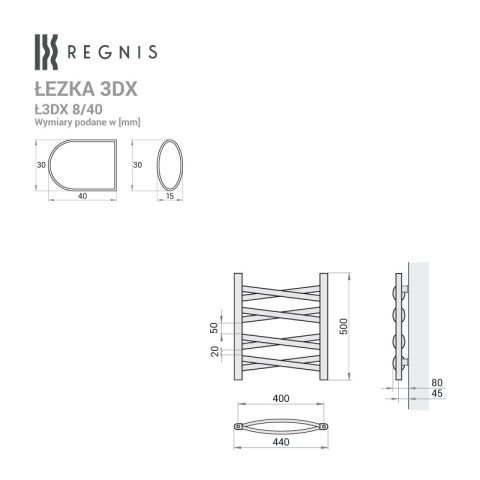 Grzejnik Łezka 3DX 440/460 mm łazienkowy dekoracyjny biały mat Grzejnik Łezka 3DX 440/460 mm łazienkowy dekoracyjny biały mat