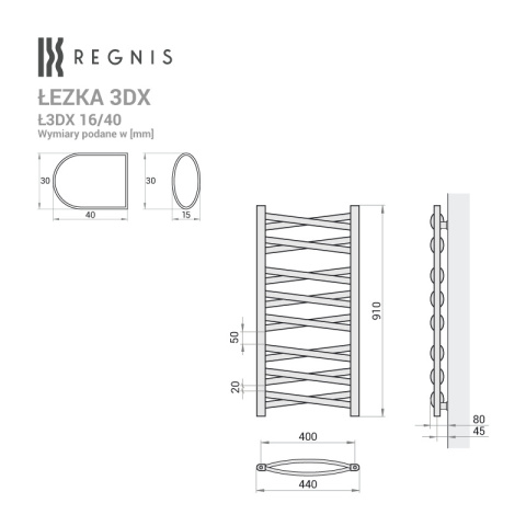 Grzejnik Łezka 3DX 440/910 mm łazienkowy dekoracyjny biały mat Grzejnik Łezka 3DX 440/910 mm łazienkowy dekoracyjny biały mat