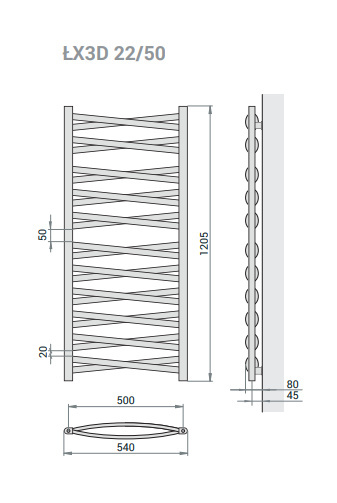 Grzejnik Łezka 3DX 540/1205 mm łazienkowy dekoracyjny czarny strukturalny Grzejnik Łezka 3DX 540/1205 mm łazienkowy dekoracyjny czarny strukturalny