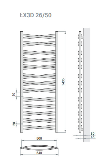 Grzejnik Łezka 3DX 540/1435 mm łazienkowy dekoracyjny biały mat Grzejnik Łezka 3DX 540/1435 mm łazienkowy dekoracyjny biały mat