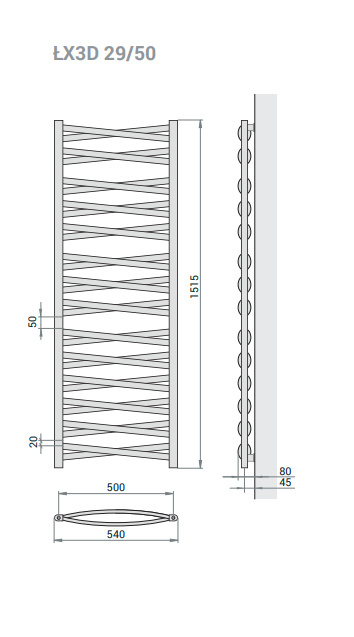 Grzejnik Łezka 3DX 540/1540 mm łazienkowy dekoracyjny czarny strukturalny Grzejnik Łezka 3DX 540/1540 mm łazienkowy dekoracyjny czarny strukturalny
