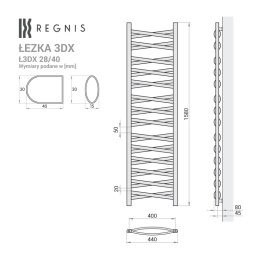 Grzejnik Łezka 3DX 440/1540 mm łazienkowy dekoracyjny czarny strukturalny