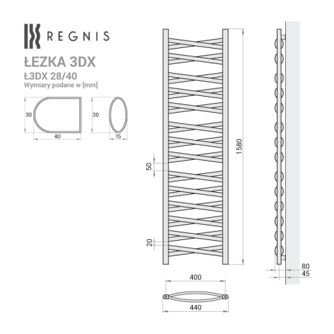 Grzejnik Łezka 3DX 440/1540 mm łazienkowy dekoracyjny czarny strukturalny Grzejnik Łezka 3DX 440/1540 mm łazienkowy dekoracyjny czarny strukturalny