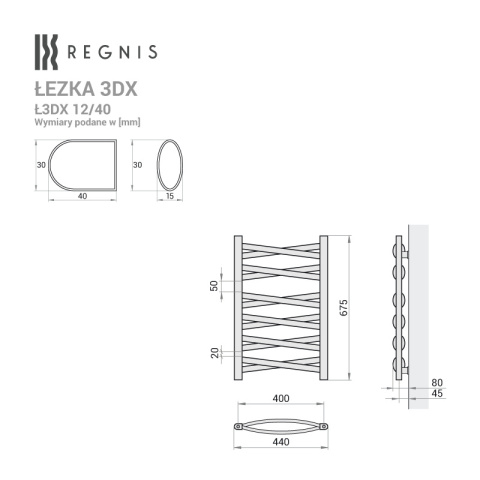 Grzejnik Łezka 3DX 440/675 mm łazienkowy dekoracyjny czarny strukturalny Grzejnik Łezka 3DX 440/675 mm łazienkowy dekoracyjny czarny strukturalny