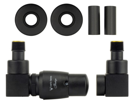Zawór termostatyczny trójosiowy Quattro czarny strukturalny Pex16mm lewy AiO Zawór termostatyczny trójosiowy Quattro czarny strukturalny Pex16mm lewy AiO